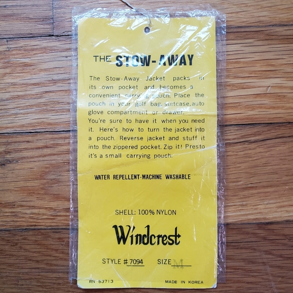 Vintage tag for The Stowaway Jacket by Windcrest - Picture 2 of 4